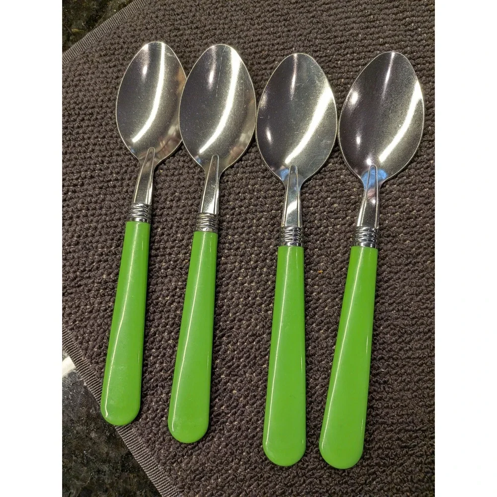 16-Pc Stainless Steel Flatware Set Lime Green Triple-Ring‎ Bolster Handles